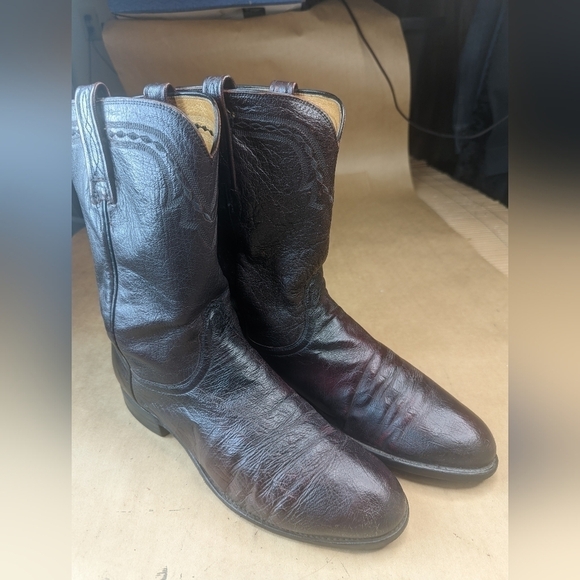 Lucchese Boots men's size 11D Exotic Genuine Black Cherry Smooth Ostrich classic - Picture 1 of 16